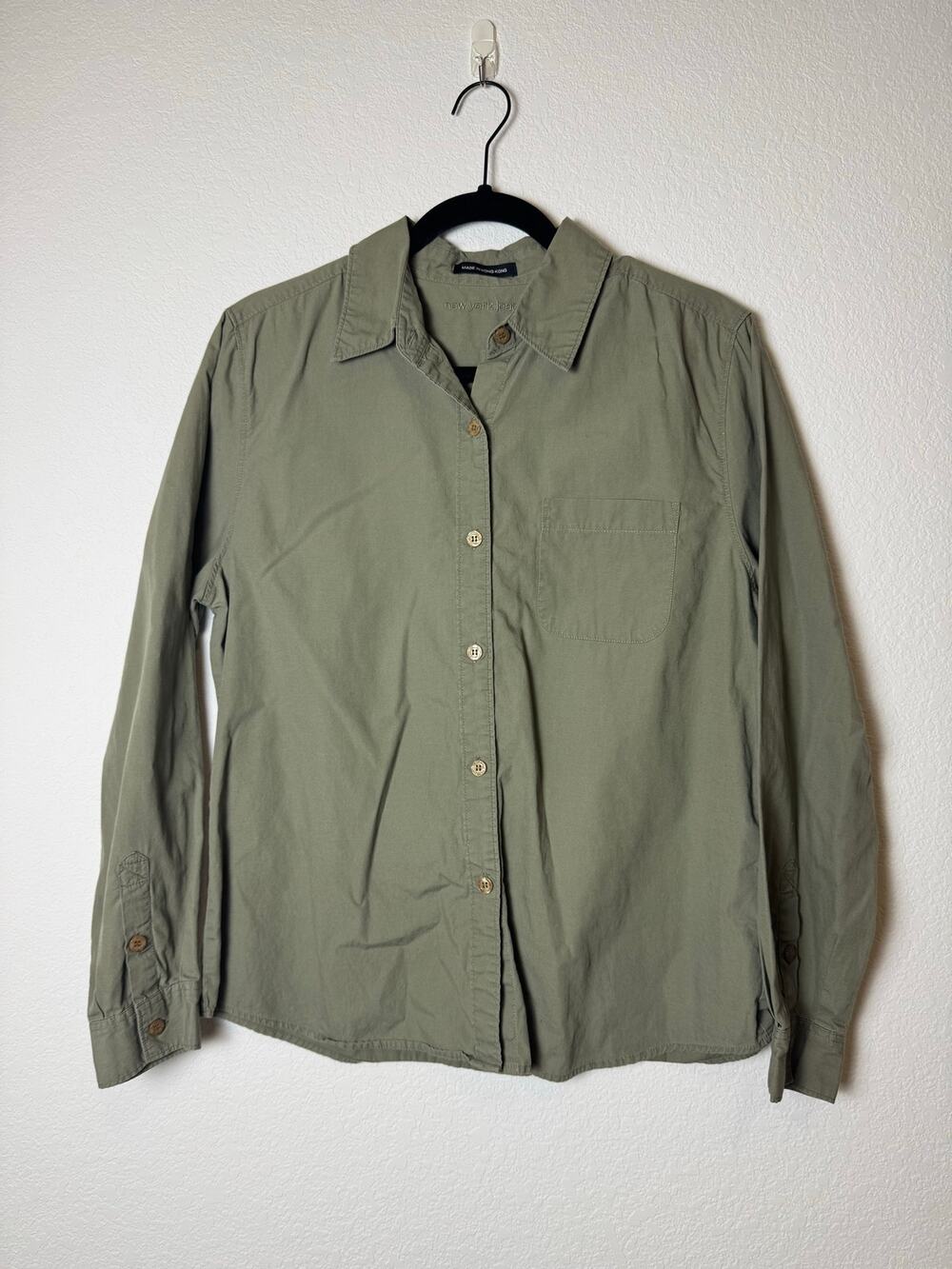 NYJeans 100% Cotton Olive Green Long Sleeve Button Down Blouse Size M